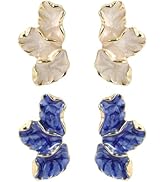 2Pcs Big Flower Earrings for Women, White Flower Petal Earrings, Enamel Earrings Flower Stainless...