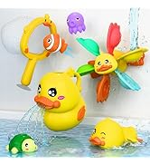 iPlay, iLearn Baby Duck Bath Toy, Toddler Bathtub Shower Toy W/ Suction Spin Gear, Floating Anima...
