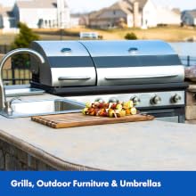 grills, outdoor furniture and umbrellas