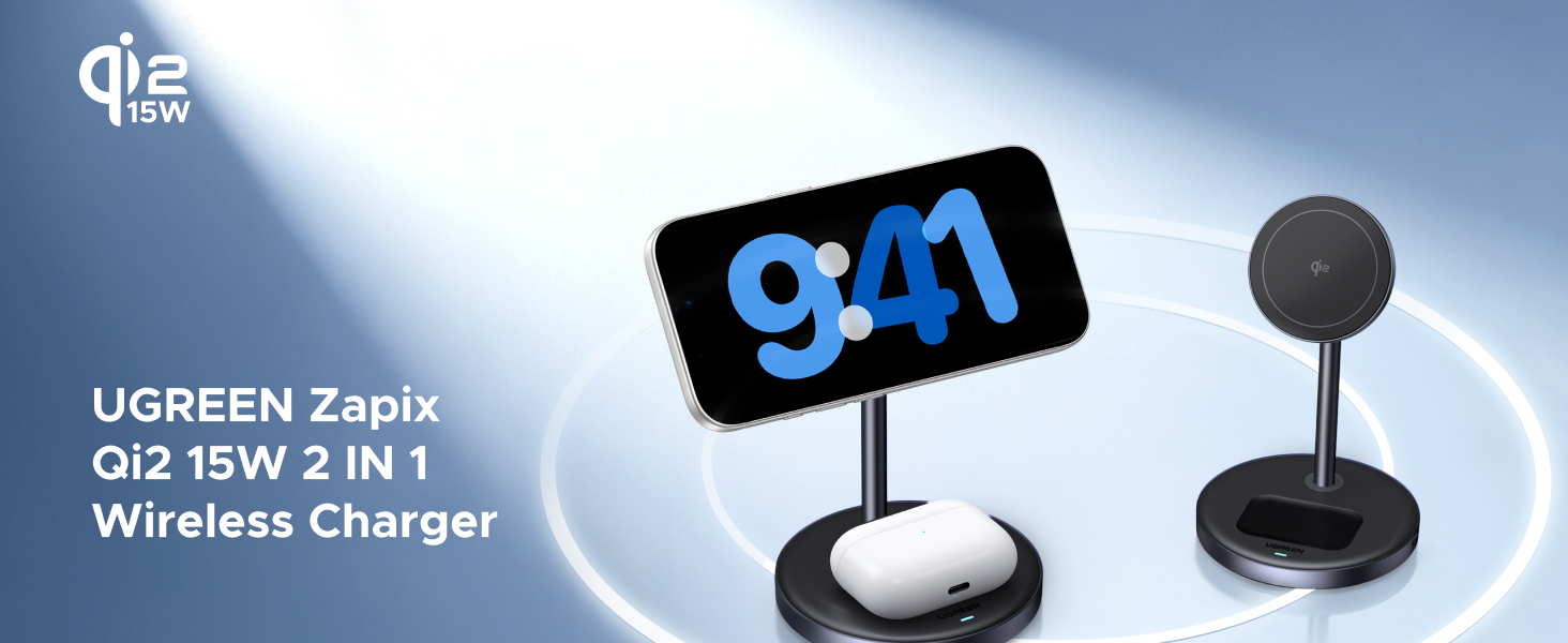 UGREEN Zapix Qi2 15W 2 IN 1 Wireless Charger