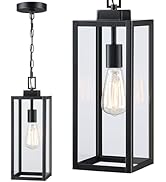 17 Inch Outdoor Pendant Light for Porch,Metal and Glass Outside Hanging Light Ceiling Mount Exter...