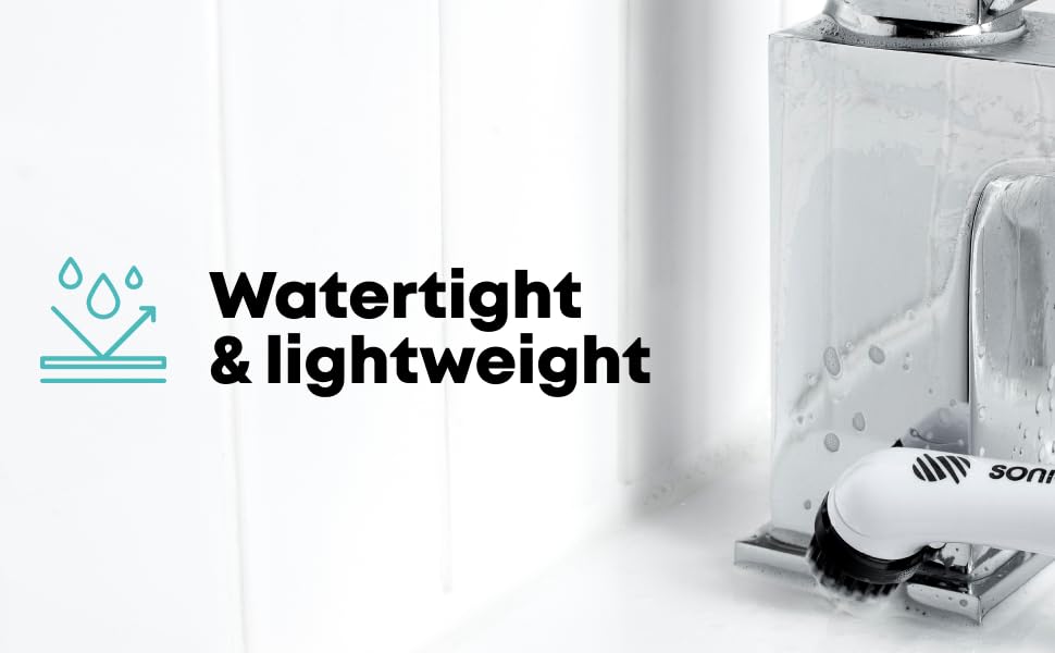 Electric shaver with watertight and lightweight features, showcasing its waterproof design under a running faucet.