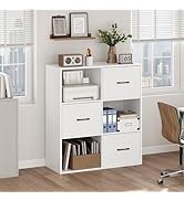 MAHANCRIS 3 Drawer File Cabinet, lateral Filing Cabinet for Home Office, 3 Tier Bookshelf, Modern...
