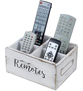 MyGift Wood Remote Control Holder Organizer with 4 Compartments, Media Remote Caddy Storage with ...