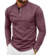 PEGENO Men's Henley Long Sleeve T-Shirt Casual Shirt Banded Collar Designed Placket Tees Tops