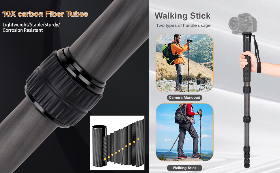 Monopod for Camera, 32mm Tube Carbon Fiber Monopod Unipod Stick Lightweight Portable Travel Monopod