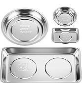 DEEPREDCOAST Magnetic Tray 4-Pack, Stainless Steel Magnetic Parts Tray Set, 3 Inch and 6 Inch Rou...
