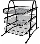 Performore 3 Tier Paper Tray Organizer for Desk, Black Stackable File Rack Metal Mesh Letter Tray...