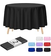Kopokita 2 Pack Black Round Disposable Plastic Tablecloths 84 inch Party Table Covers
