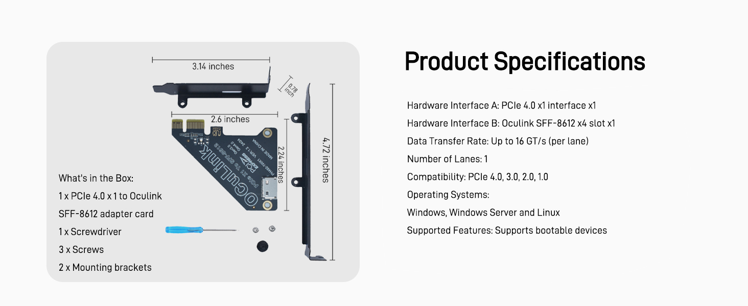 Gen4 PCIe 4.0 x1 to Oculink SFF-8612 Internal SFF-8611 Adapter Card for NVMe SSD, GPU, eGPU