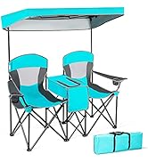 GYMAX Folding Canopy Camp Chair, Sports Chair with Adjustable UV Protection Shade, Cup Holder &amp; C...