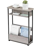 Vintage Narrow Side Table with Storage Shelf, 3 Tier Slim End Table Modern Sofa Table for Narrow ...