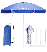 LOTTAFUN 6ft Beach Umbrella - Heavy Duty Wind Resistant UV 50+ Portable Sun Shade with Sand Ancho...