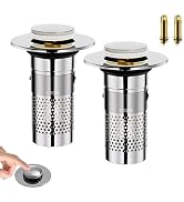 Universal Pop-Up Bathroom Sink Stopper, Stainless Steel Drain Strainer with Removable Filter Bask...