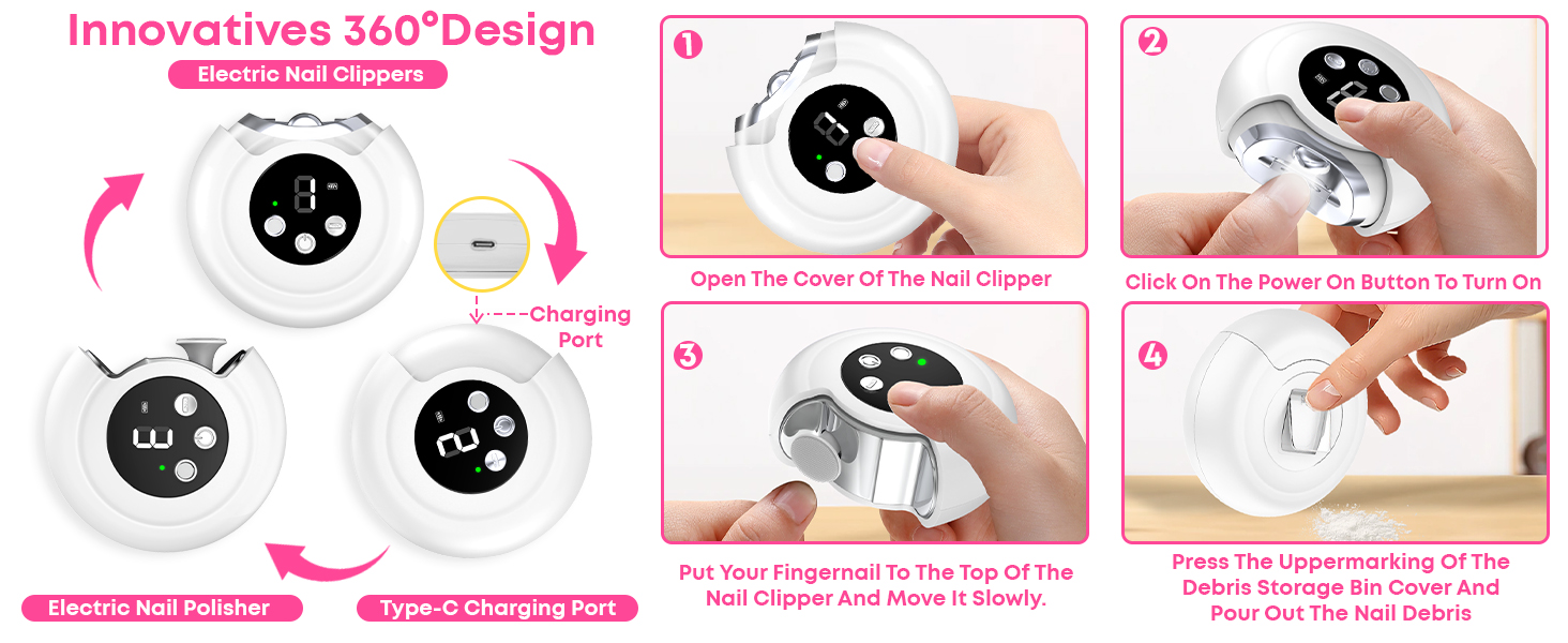 Electric Nail Clipper &amp;amp; Trimmer - 3-in-1 Automatic Nail Clippers for Seniors