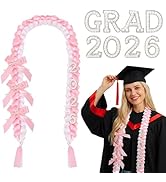 JATEBI 9 Pcs Coquette Graduation Leis&amp;Cords Set 59 Inch Pink Ribbon Lei with Pearl Bows and Patch...