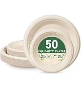 LANLISA 50 Pcs Disposable Paper Plates Heavy Duty, 7 inch &amp; 9 Inch Compostable Plates [Each 25 Co...