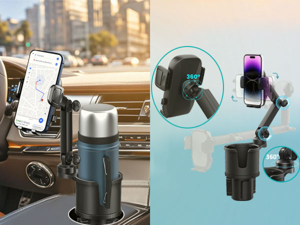 Rotatable phone holder with cup holder