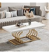 Tribesigns Modern Coffee Table, 47 Inch Faux Marble Cocktail Table with Geometric Frame, Rectangu...