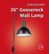 TORCHSTAR 26 Inch Wall Light Fixture, Metal, Plug-in, E26 Base, Black | Wall Mounted Lamp with On...