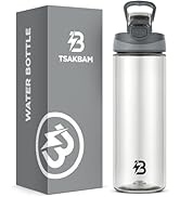 TSAKBAM Clear Water Bottle, 21 oz Reusable Leak-Proof Plastic Transparent Water Bottles with Flip...