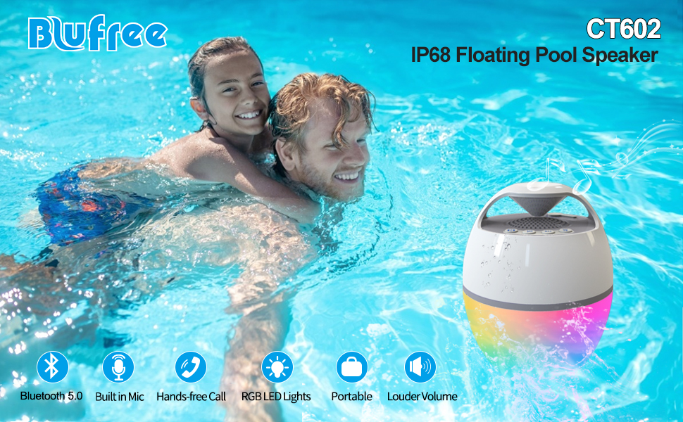 Blufree floating pool speaker with colorful lights