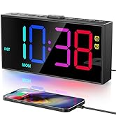 PPLEE RGB Digital Alarm Clock for Bedrooms with Day Display, Loud Dual Alarms for Heavy Sleepers,...