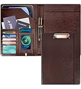 Leather Portfolios for Men Clip Boards 8.5x11 with Storage Dark Brown Leather Binder Folders