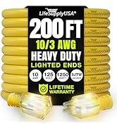 200ft Outdoor/Indoor Extension Cord 10/3 Gauge Ultra Heavy Duty 3 Prong SJTW, Waterproof, Flexibl...