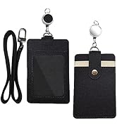 Larpur Retractable ID Badge Holder Vertical PU Leather ID Card Holder Detachable Neck Lanyard wit...