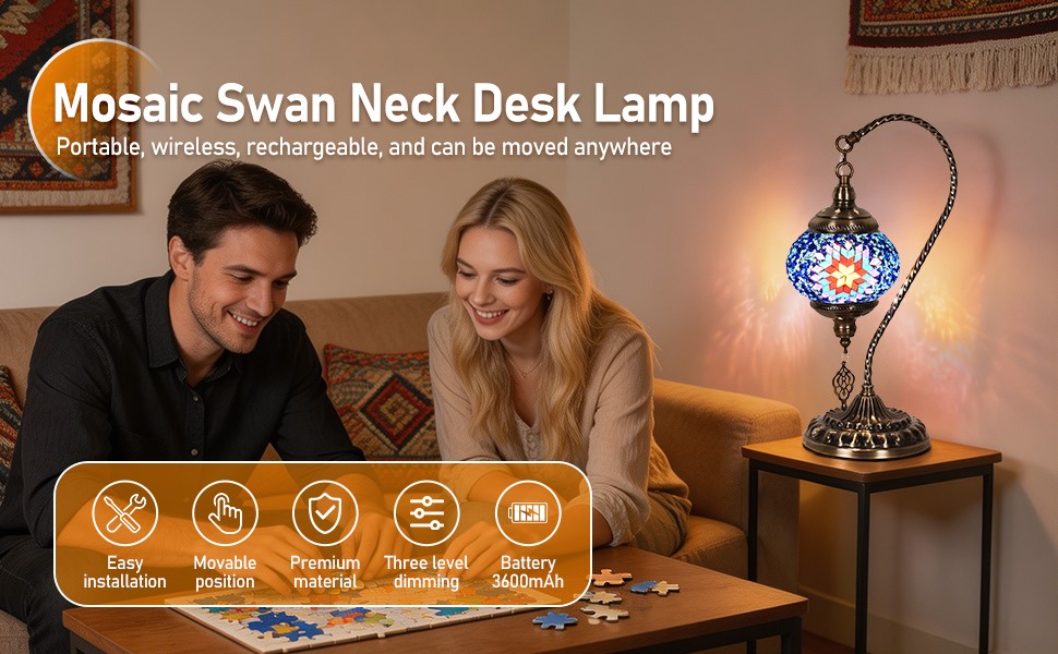 Portable Turkish Swan Neck Bronze Base Table Lamp