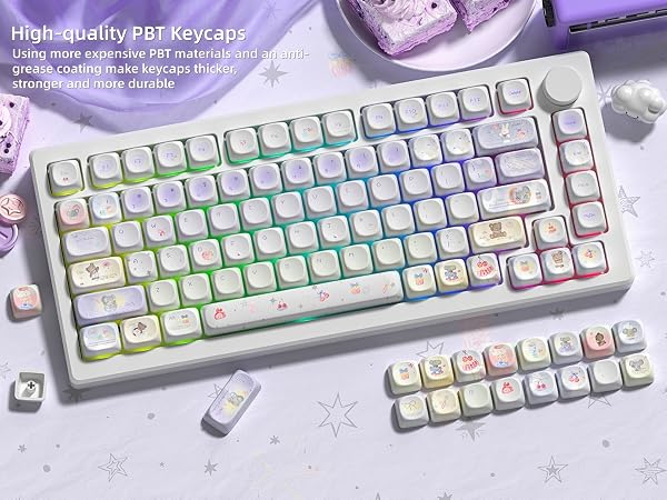 Cute PBT Keycaps Set,Kawai Keycaps MOA Profile,Colored Creamy Keycap
