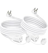 White Indoor Outdoor Extension Cord Weatherproof 3FT - Garden Low Profile Flat Plug 3 Prong Groun...