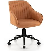 Giantex Leather Office Chair Brown, Mid Century Desk Chair with Wheels and Ergonomic Armrests, Ad...