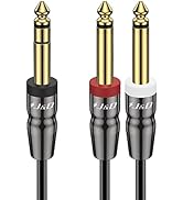 J&amp;D 1/4 inch TRS Cable, Copper Shell 6.35mm 1/4 inch TRS Male to Dual 6.35mm 1/4 inch TS Male Ste...