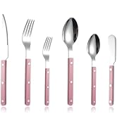 Rivet ABS Clamp Handle Silverware Set - 6-Piece Stainless Steel Flatware with Steak Knife, Fork, ...