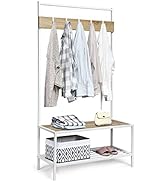 Tangkula 3 in 1 Industrial Hall Tree, Coat Rack Shoes Bench, Entryway Storage Organizer with 2-Ti...