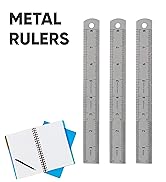 Metal Rulers with Inches &amp; Centimeters - Pack of 3 - Metric and Standard Flexible Stainless Steel...