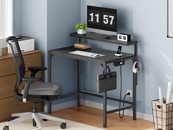 Computer Desk, Home Office Desk with Power Outlet