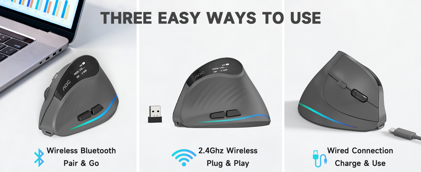 wireless vertical ergonomic mouse computer bluetooth rechargeable ergo mouse