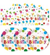 HFBOBP 50PCS Birthday Paper Plates and Napkins Party Supplies, 7 Inch Happy Birthday Dessert Plat...