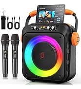 HWWR Karaoke Machine with 2 Wireless Microphones for Adults Kids, Portable Bluetooth Speaker with...