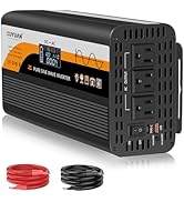 1500W Pure Sine Wave Inverter, 12V/24V Auto-Detect, 50Hz/60Hz Switchable, LCD Display, Type-C Fas...