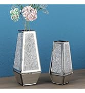 SHYFOY Crushed Diamond Mirrored Vases Set of 2, Silver Glass Vases for Table Home Decor, Crystal ...