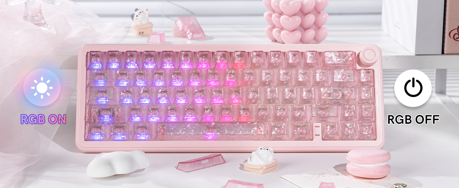 Pink Clear keycaps,Translucent keycaps,Shine Throug Key cap,Side Print,Cherry Profile custom Keycaps