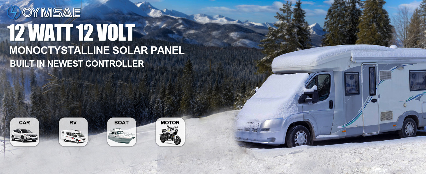 OYMSAE 12W Solar Car Battery Charger Portable 12V Trickle Battery Charger