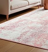 Washable Abstract Area Rug, 4x6 Pink Modern Living Room Carpet, Non-Slip Non-Shedding Bedroom Rug...
