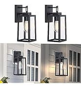 2 Pack Outdoor Wall Lights, Exterior Wall Sconce Light Fixture, Outdoor Black Wall Mount Light wi...