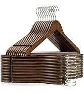Amber Home Vintage Wooden Coat Hangers 30 Pack, Walunt Wood Suit Hangers with Non Slip Pant Bar, ...