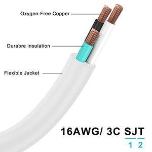 12in White AC Mini Indoor 3 Prong Extension Cord